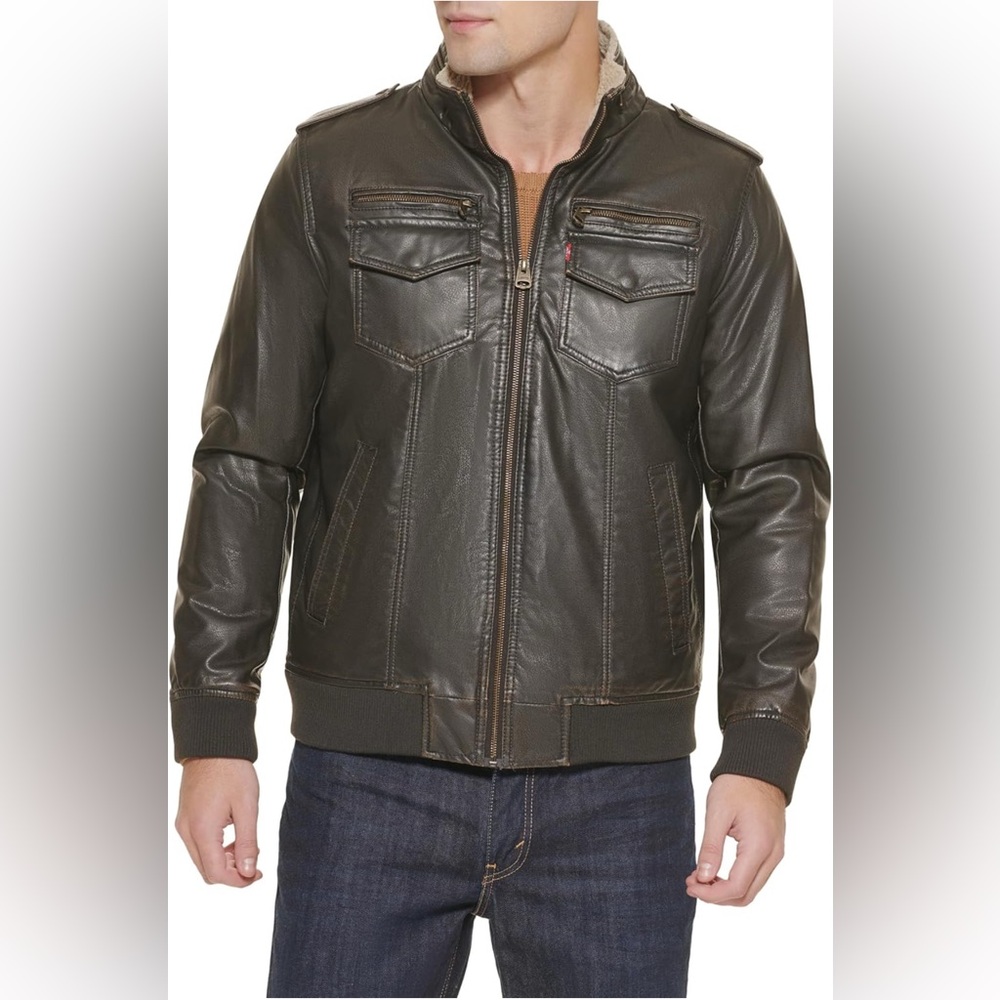 Levi’s Distressed Brown Sherpa Lined Aviator Bomber Jacket | Men’s M | NWOT